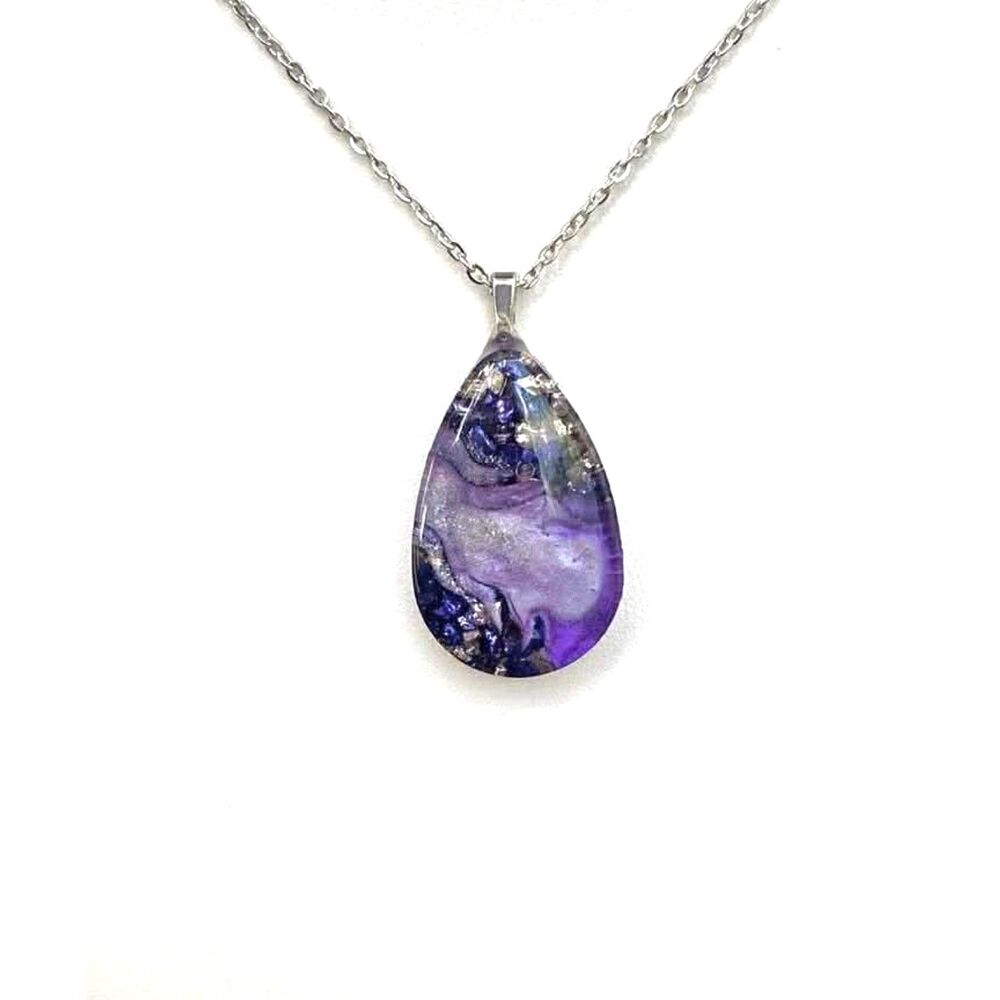 Handmade Resin 3D Purple Resin Teardrop Necklace - Picture 3 of 6